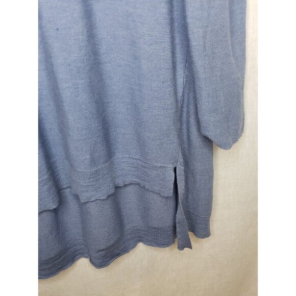 Eileen Fisher Knit Tunic Top Large Blue V neck Hi Lo 100% Merino Wool Lagenlook - Picture 5 of 6